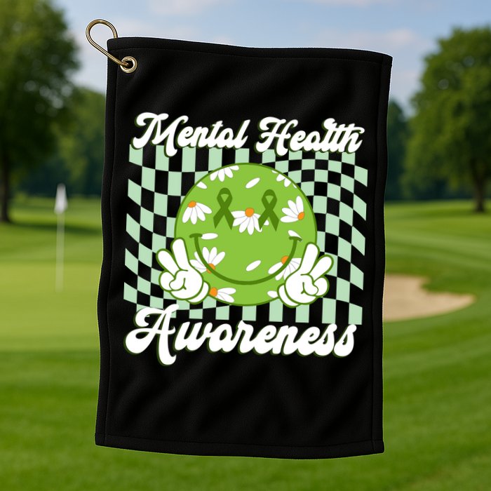 Mental Health Awareness Smile Face Groovy Golf Towel