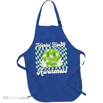 Mental Health Awareness Smile Face Groovy Full-Length Apron With Pockets