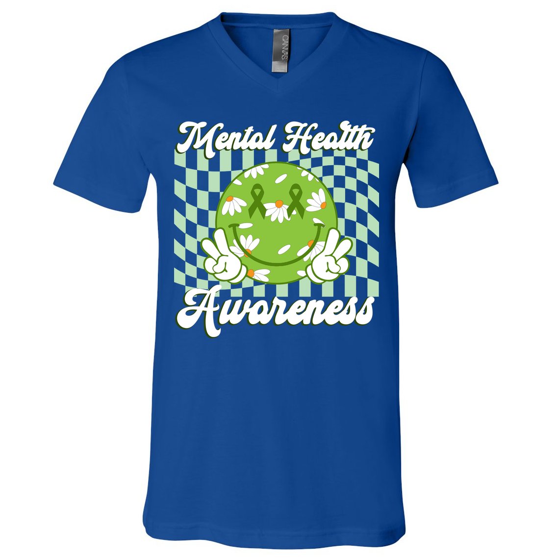 Mental Health Awareness Smile Face Groovy V-Neck T-Shirt