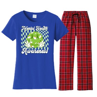 Mental Health Awareness Smile Face Groovy Women's Flannel Pajama Set