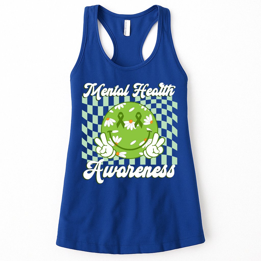 Mental Health Awareness Smile Face Groovy Womens Tank Top