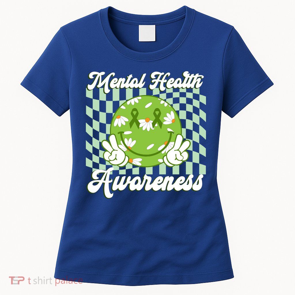 Mental Health Awareness Smile Face Groovy Womens T-Shirt