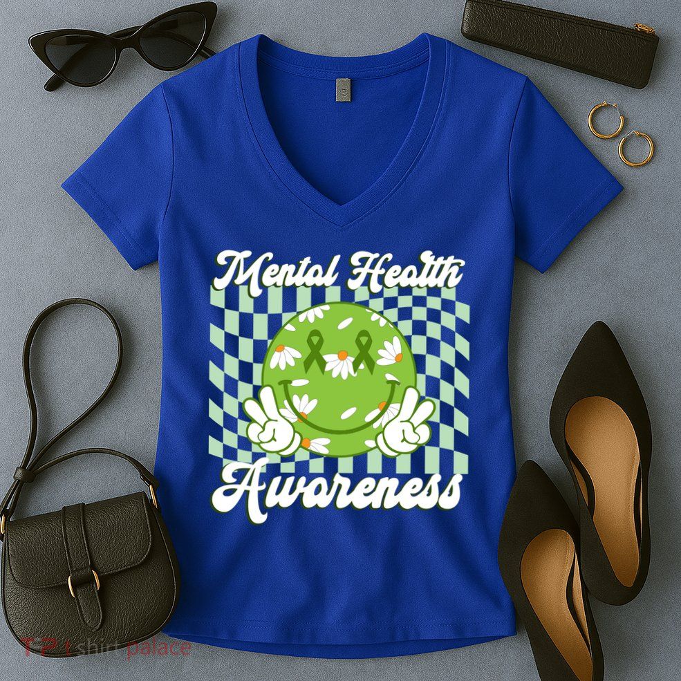 Mental Health Awareness Smile Face Groovy Women's V-Neck T-Shirt