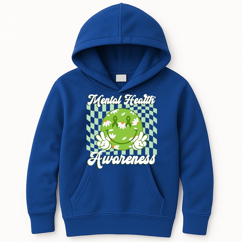 Mental Health Awareness Smile Face Groovy Kids Hoodie