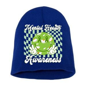 Mental Health Awareness Smile Face Groovy Short Acrylic Beanie