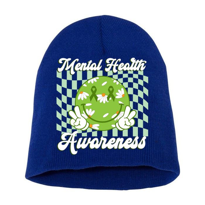 Mental Health Awareness Smile Face Groovy Short Acrylic Beanie