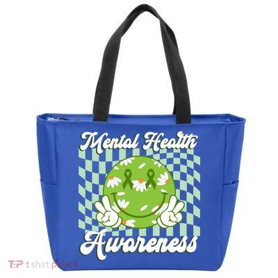 Mental Health Awareness Smile Face Groovy Zip Tote Bag