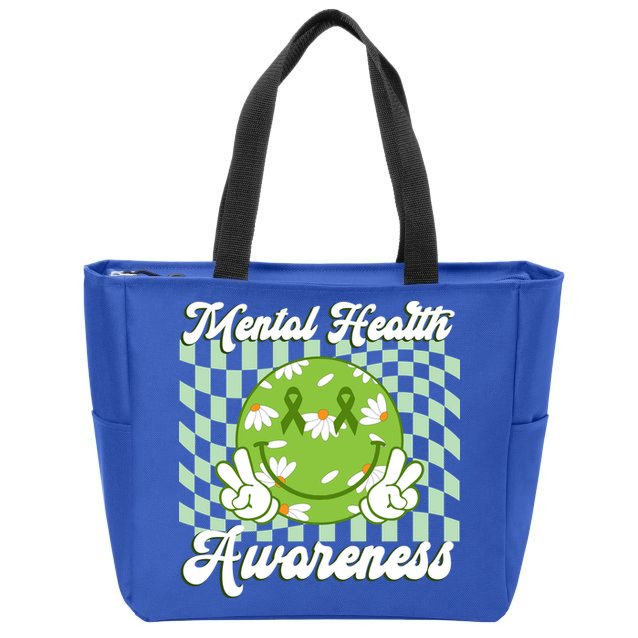 Mental Health Awareness Smile Face Groovy Zip Tote Bag