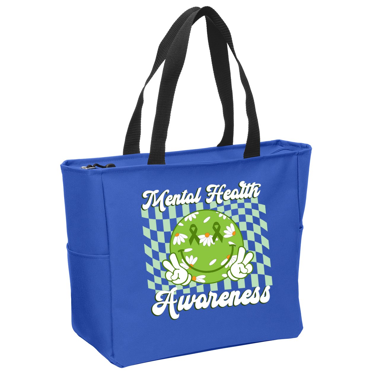 Mental Health Awareness Smile Face Groovy Zip Tote Bag