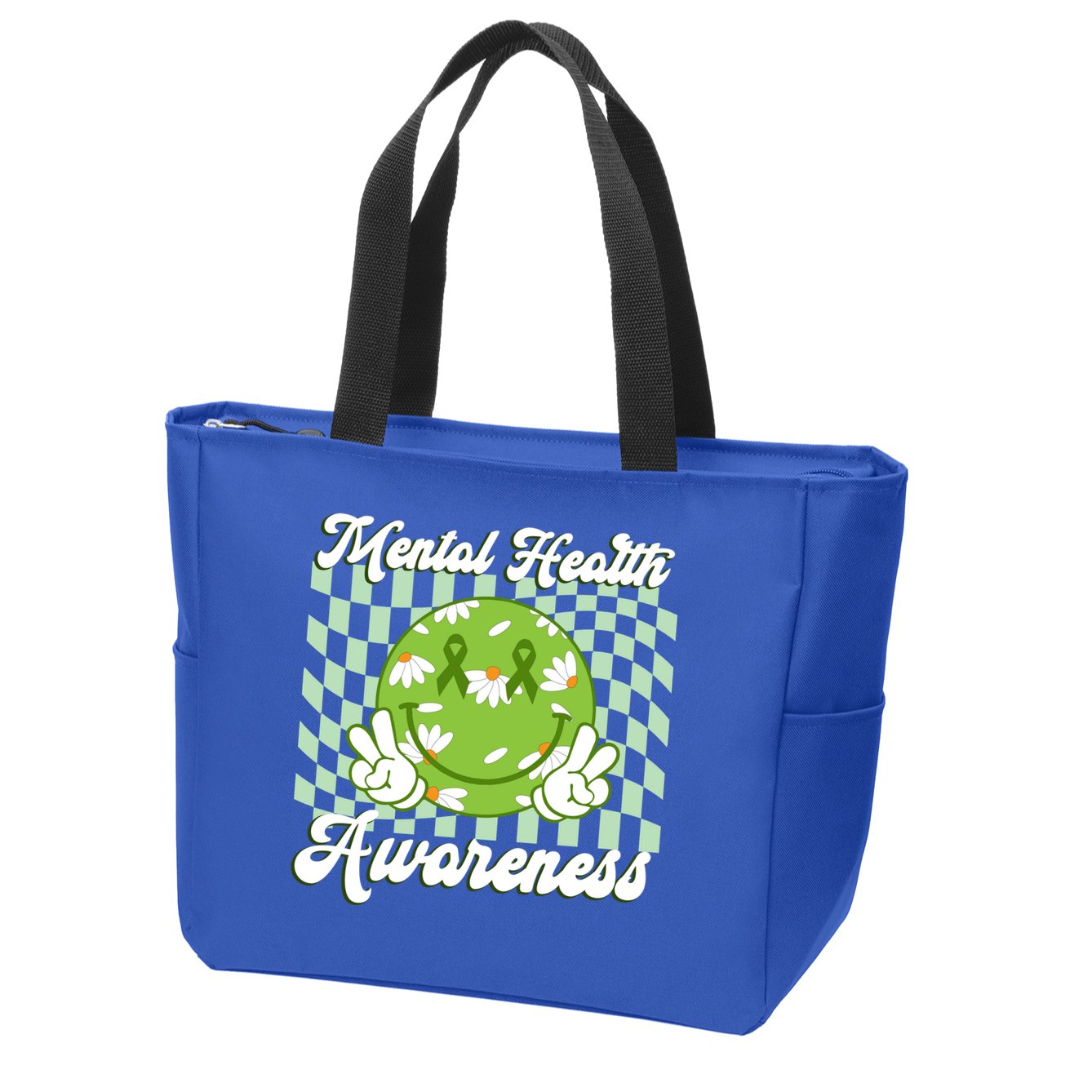 Mental Health Awareness Smile Face Groovy Zip Tote Bag