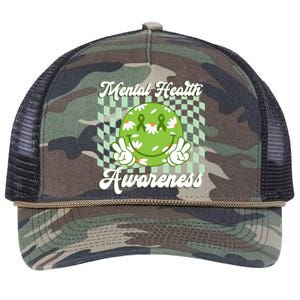 Mental Health Awareness Smile Face Groovy Retro Rope Trucker Hat Cap