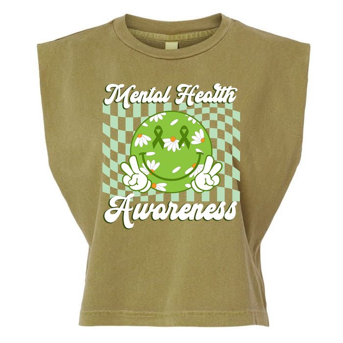 Mental Health Awareness Smile Face Groovy Garment-Dyed Women's Muscle Tee