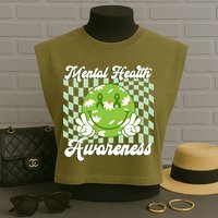 Mental Health Awareness Smile Face Groovy Garment-Dyed Women's Muscle Tee