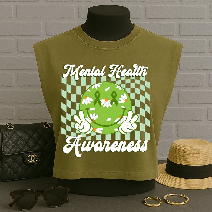 Mental Health Awareness Smile Face Groovy Garment-Dyed Women's Muscle Tee