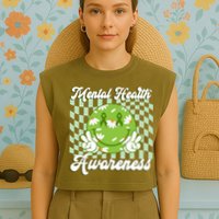 Mental Health Awareness Smile Face Groovy Garment-Dyed Women's Muscle Tee