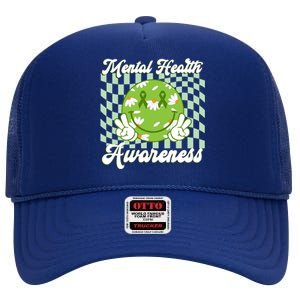 Mental Health Awareness Smile Face Groovy High Crown Mesh Back Trucker Hat