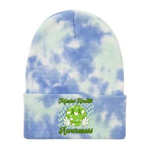 Mental Health Awareness Smile Face Groovy Tie Dye 12in Knit Beanie