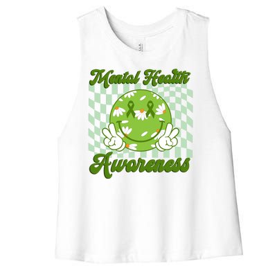 Mental Health Awareness Smile Face Groovy Women's Racerback Cropped Tank