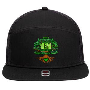 Mental Health Awareness Tree 7 Panel Mesh Trucker Snapback Hat