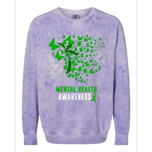 Mental Health Awareness Butterflies Green Ribbon Colorblast Crewneck Sweatshirt