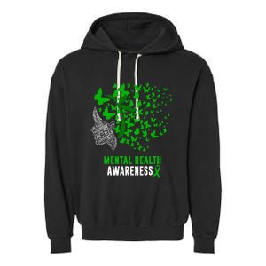 Mental Health Awareness Butterflies Green Ribbon Garment-Dyed Fleece Hoodie