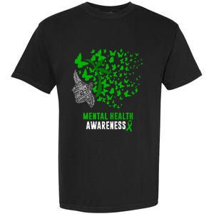 Mental Health Awareness Butterflies Green Ribbon Garment-Dyed Heavyweight T-Shirt