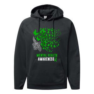 Mental Health Awareness Butterflies Green Ribbon Performance Fleece Hoodie