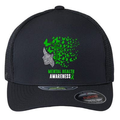 Mental Health Awareness Butterflies Green Ribbon Flexfit Unipanel Trucker Cap