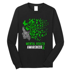 Mental Health Awareness Butterflies Green Ribbon Long Sleeve Shirt