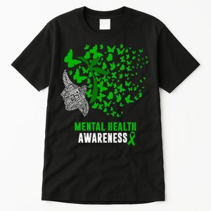 Mental Health Awareness Butterflies Green Ribbon Tall T-Shirt