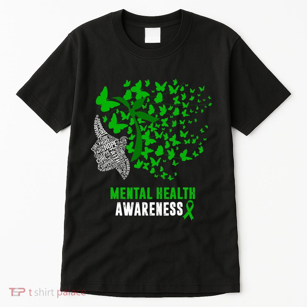 Mental Health Awareness Butterflies Green Ribbon Tall T-Shirt