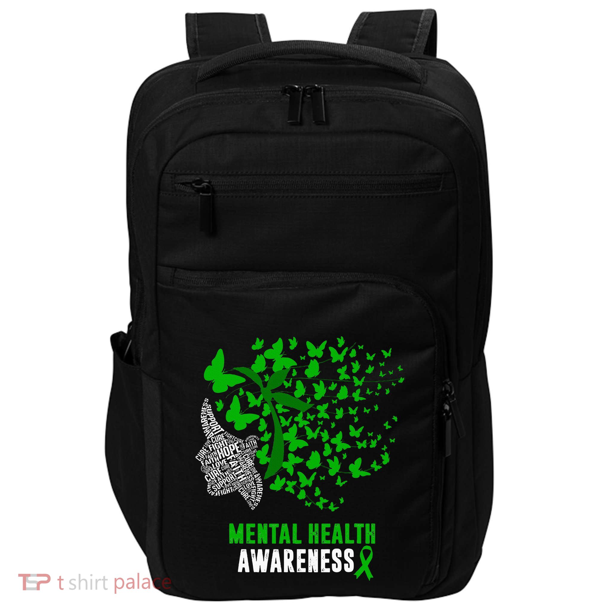 Mental Health Awareness Butterflies Green Ribbon Impact Tech Backpack