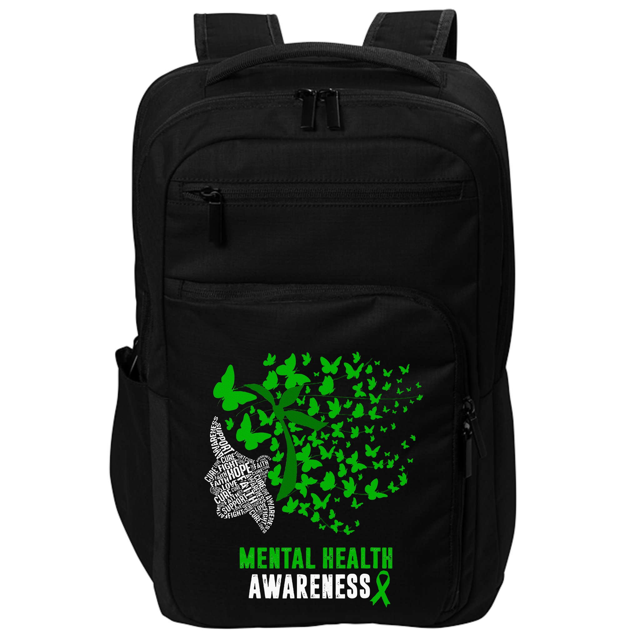 Mental Health Awareness Butterflies Green Ribbon Impact Tech Backpack