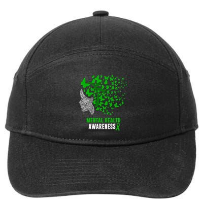 Mental Health Awareness Butterflies Green Ribbon 7-Panel Snapback Hat