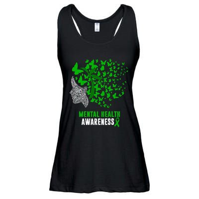 Mental Health Awareness Butterflies Green Ribbon Ladies Essential Flowy Tank
