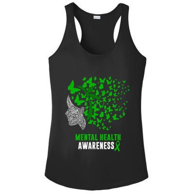 Mental Health Awareness Butterflies Green Ribbon Ladies PosiCharge Competitor Racerback Tank