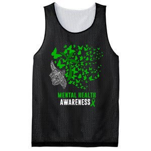 Mental Health Awareness Butterflies Green Ribbon Mesh Reversible Basketball Jersey Tank