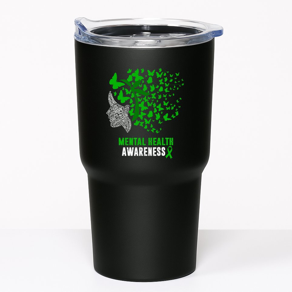 Mental Health Awareness Butterflies Green Ribbon Tumbler
