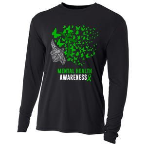 Mental Health Awareness Butterflies Green Ribbon Cooling Performance Long Sleeve Crew