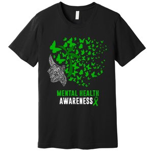 Mental Health Awareness Butterflies Green Ribbon Premium T-Shirt