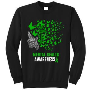 Mental Health Awareness Butterflies Green Ribbon Tall Sweatshirt