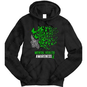 Mental Health Awareness Butterflies Green Ribbon Tie Dye Hoodie