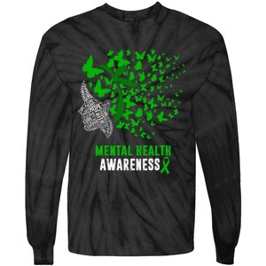 Mental Health Awareness Butterflies Green Ribbon Tie-Dye Long Sleeve Shirt