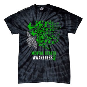 Mental Health Awareness Butterflies Green Ribbon Tie-Dye T-Shirt