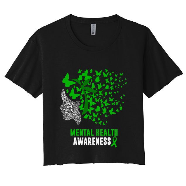 Mental Health Awareness Butterflies Green Ribbon Crop Top