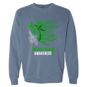 Mental Health Awareness Butterflies Green Ribbon Garment-Dyed Sweatshirt