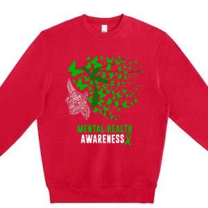 Mental Health Awareness Butterflies Green Ribbon Premium Crewneck Sweatshirt