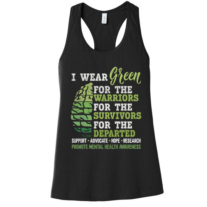 Mental Health Awareness Matters Support I Wear Green Warrior Women's Racerback Tank