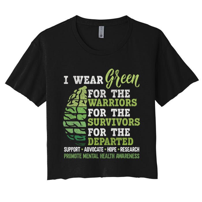 Mental Health Awareness Matters Support I Wear Green Warrior Women's Crop Top Tee