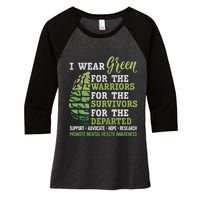 Mental Health Awareness Matters Support I Wear Green Warrior Women's Tri-Blend 3/4-Sleeve Raglan Shirt